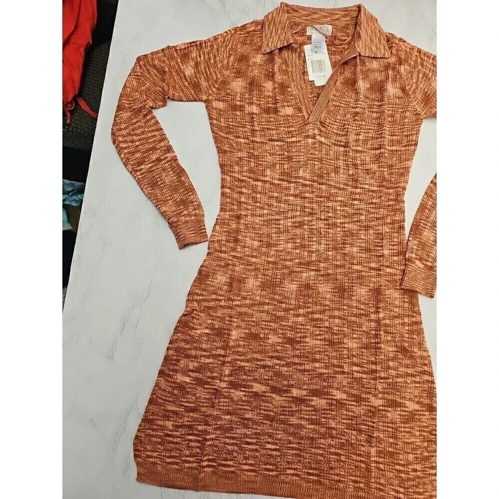 LSpace Aria Long Sleeve Vneck Mini Knit Dress Sahara Small